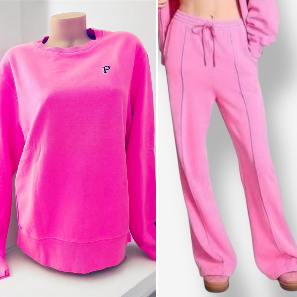PINK Victorias Secret Campus Sweatshirt & Ivy Pants Wide-Leg Pink Medium
